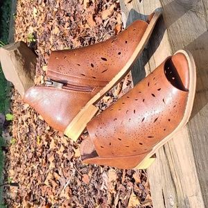 open toe brown bootie